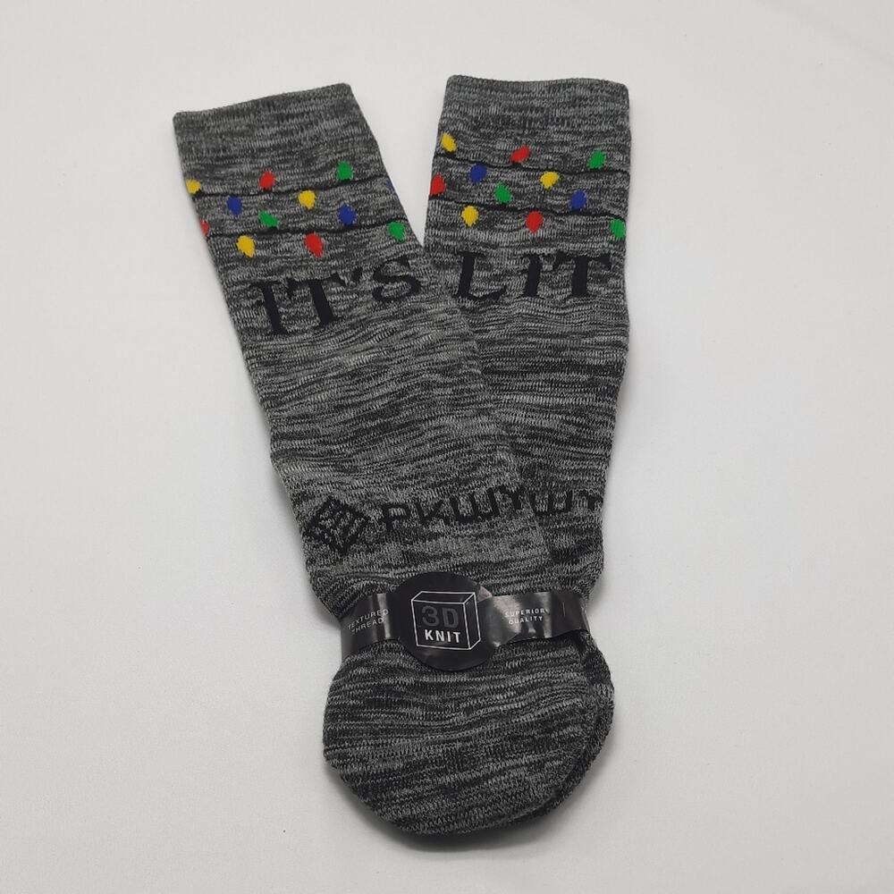 Adult Holiday Christmas Novelty Socks 3D Knit Gray It's Lit Graphics